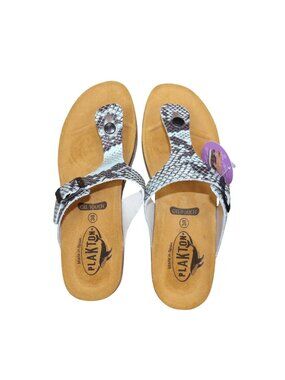 Plakton Women's Gel Touch Snakeskin Print Turquoise Sandals Size 7 EU 38 Made In